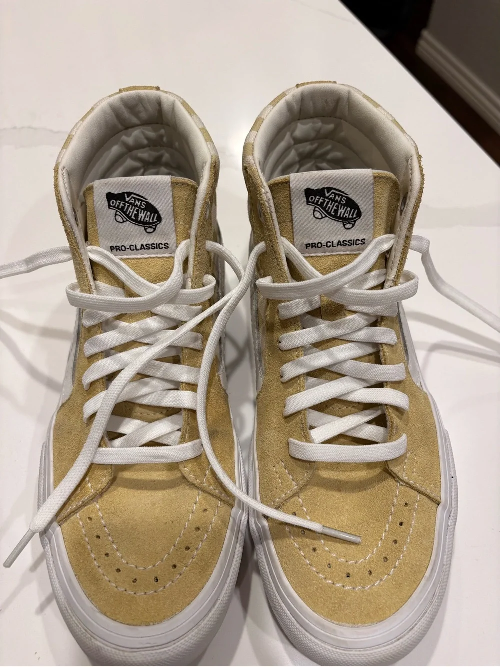 Vans High Top Sk8-Hi Classic Checkerboard Skate Shoe Yellow & White Men’s 6.5